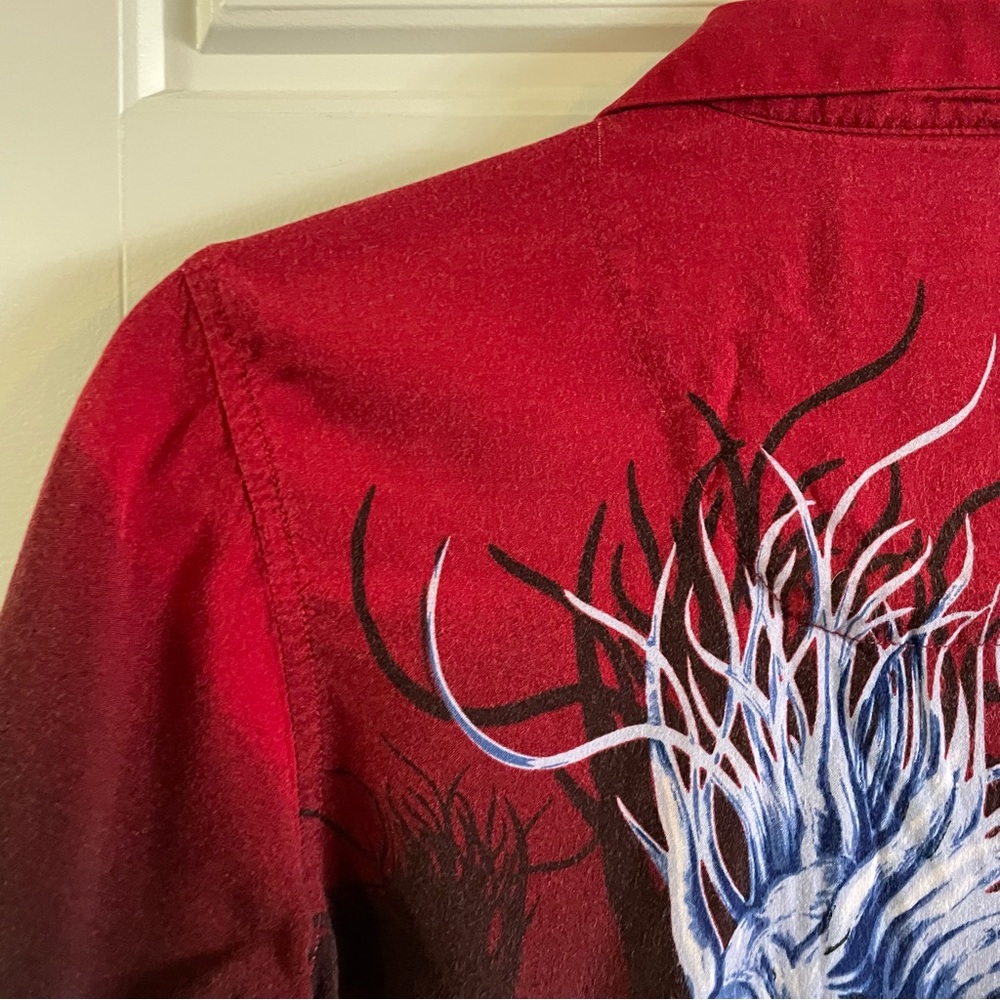 Vintage Y2K Dragon Shirt No Boundaries Flames Red Black Boy Size S 100%Rayon - Picture 8 of 16